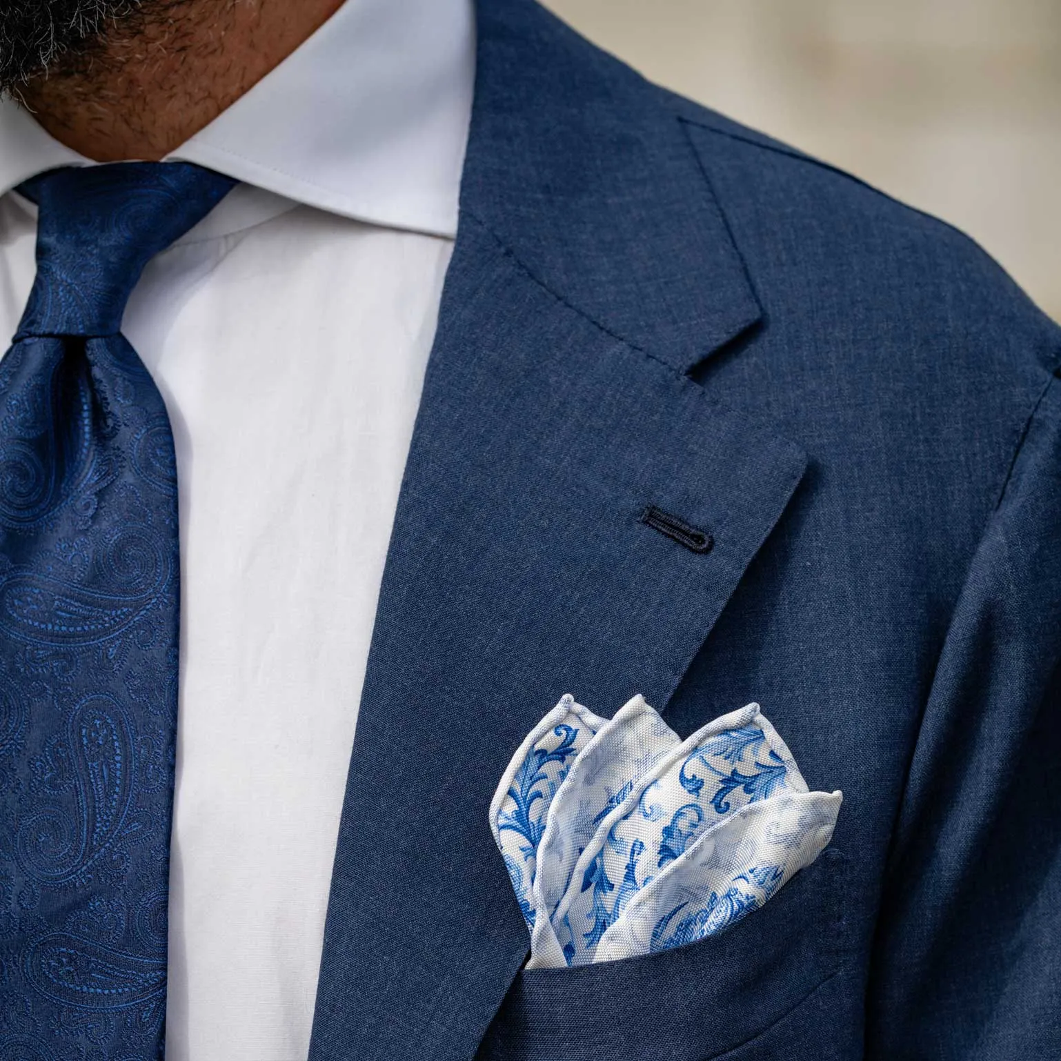 Porto - Double Sided Silk Pocket Square - Azure