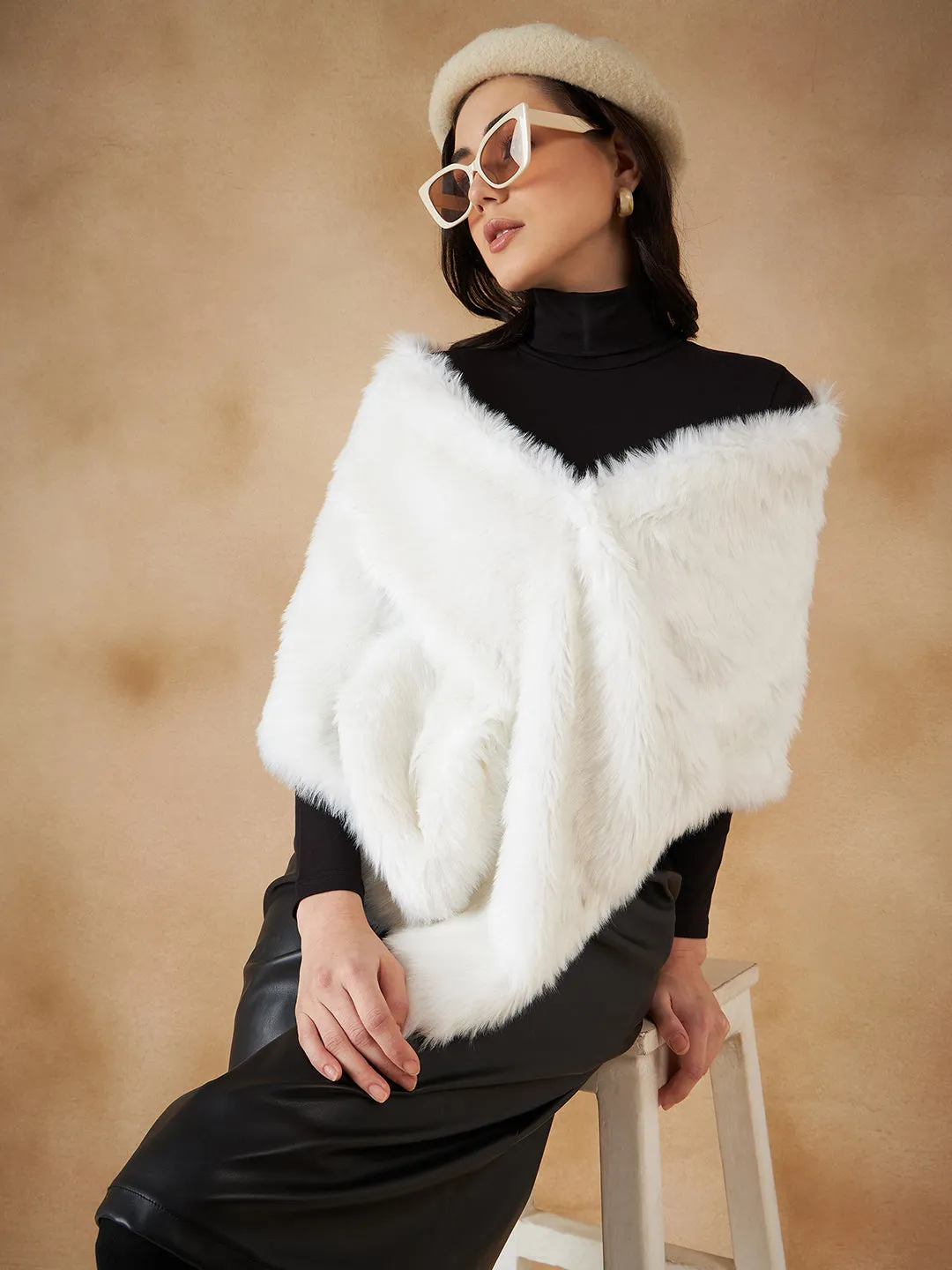 Pure White Faux Fur Cape