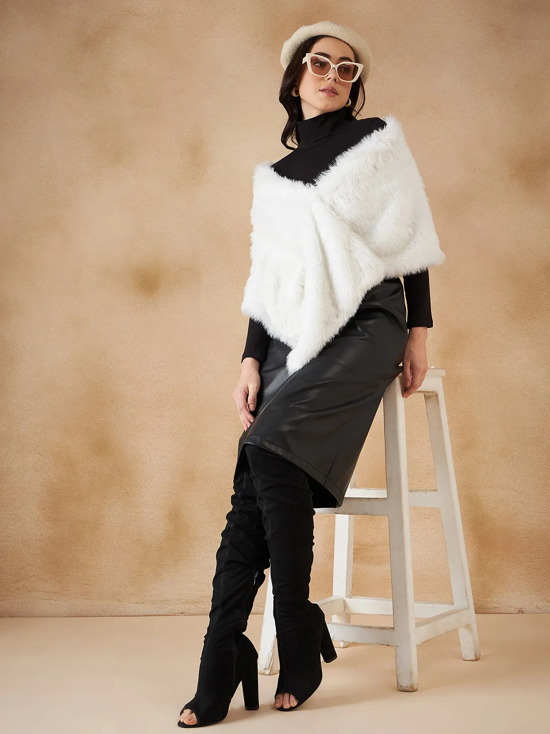 Pure White Faux Fur Cape