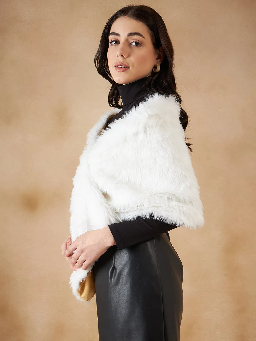 Pure White Faux Fur Cape