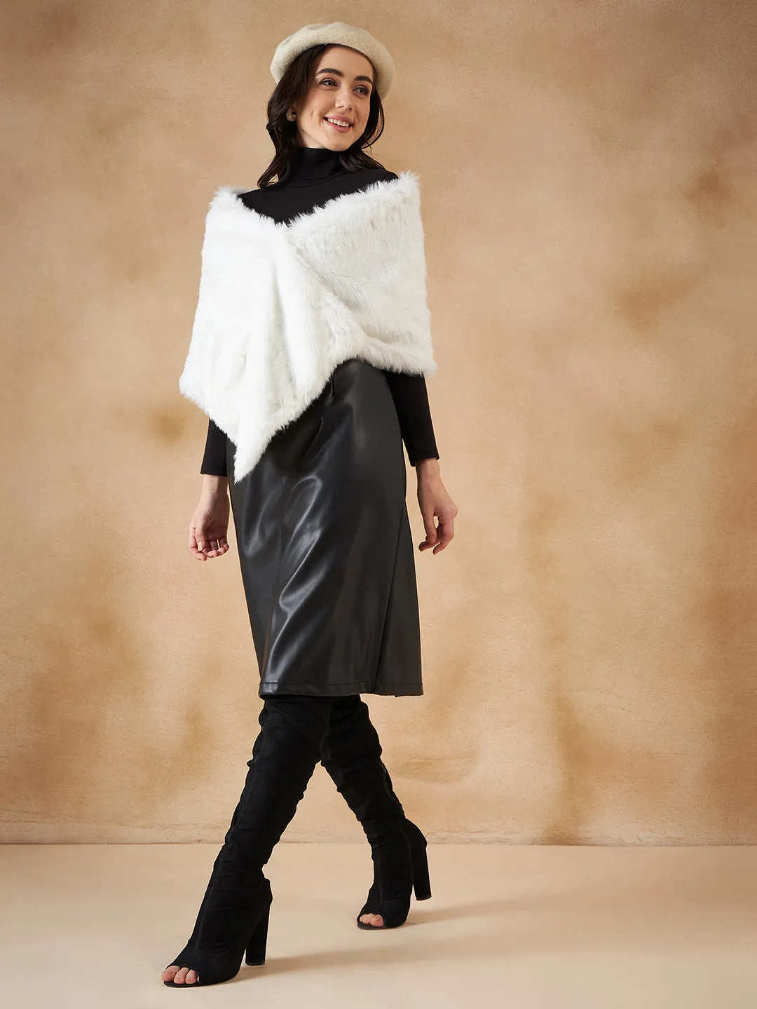 Pure White Faux Fur Cape