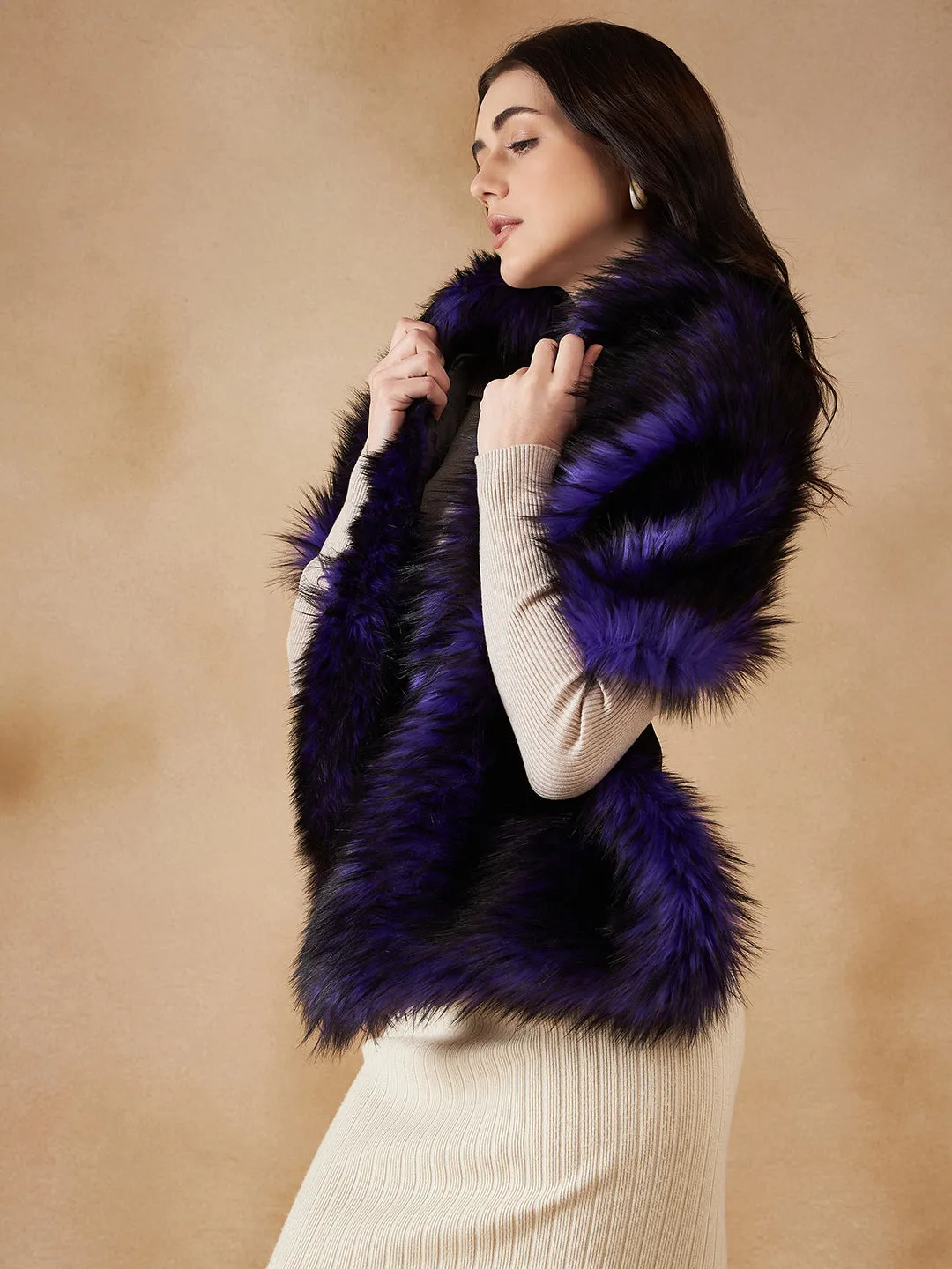 Purple Black Faux Fur Cape