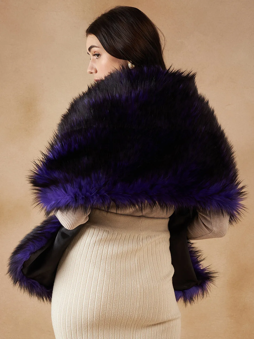 Purple Black Faux Fur Cape