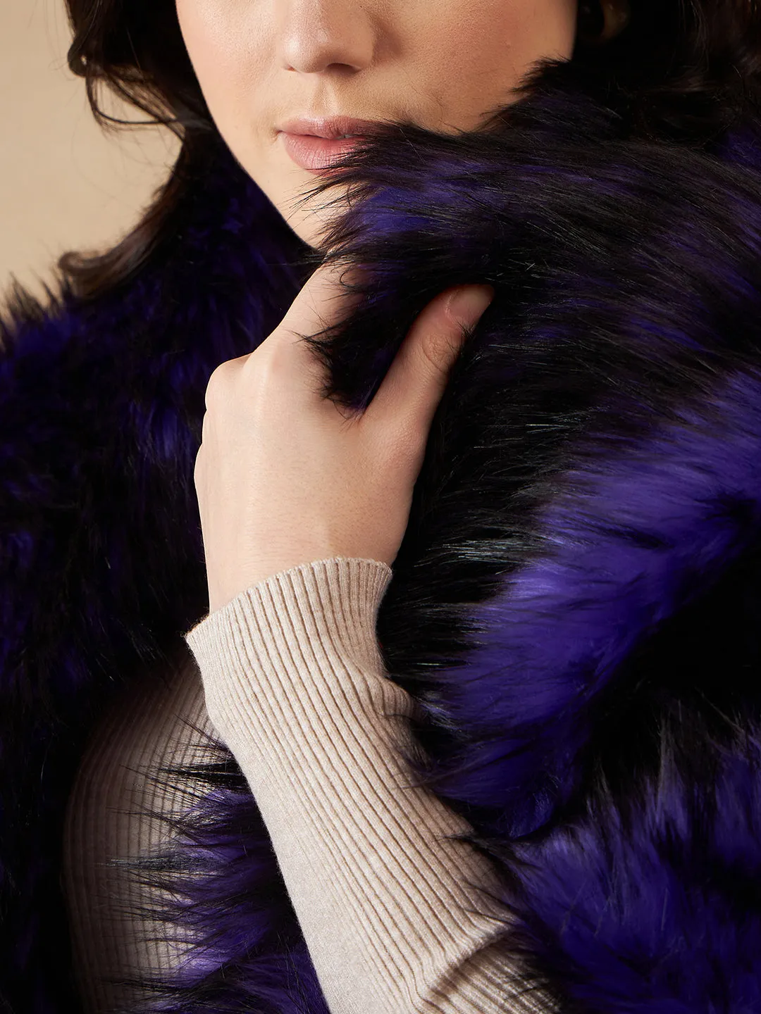 Purple Black Faux Fur Cape