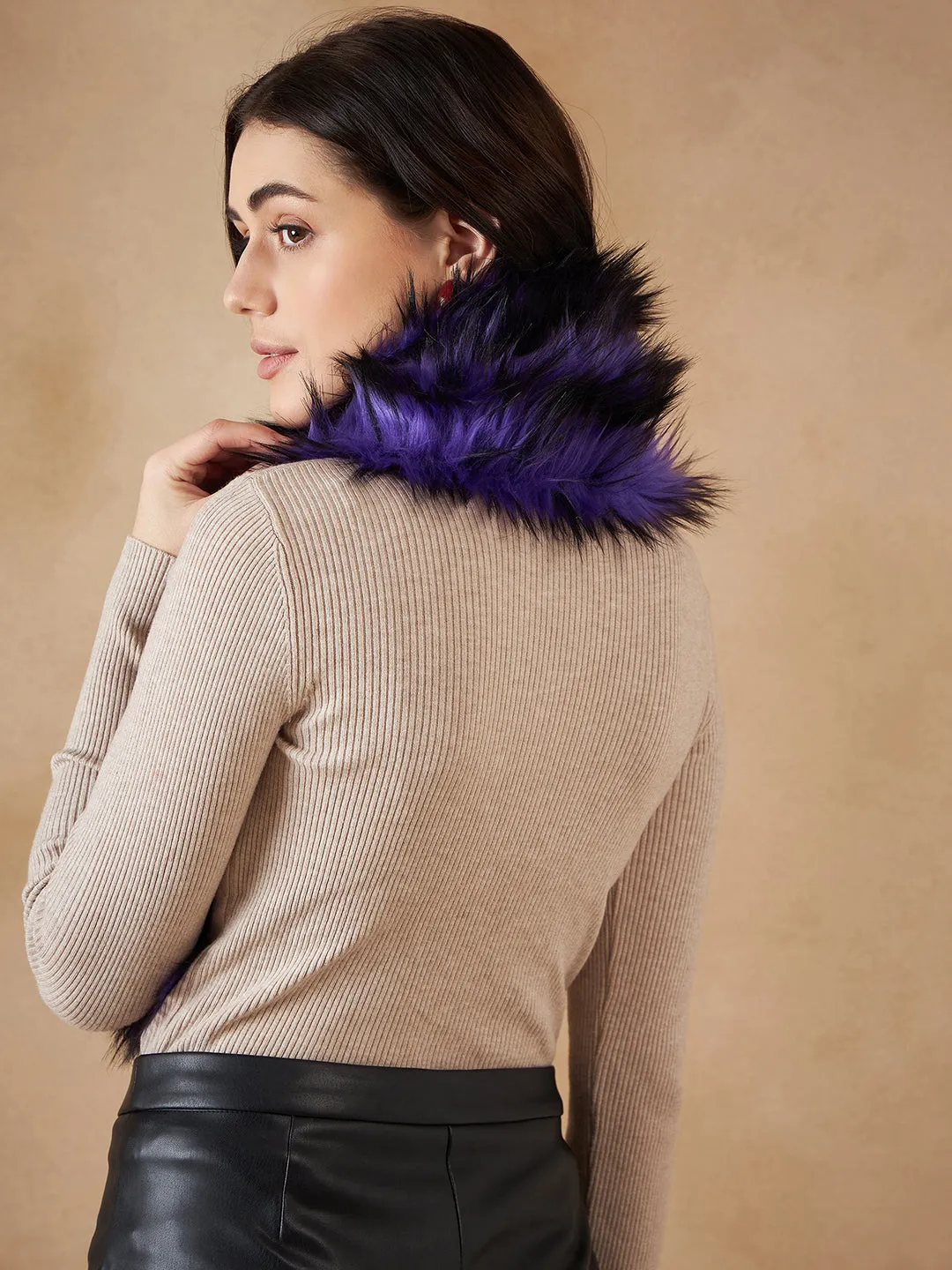 Purple Black Faux Fur Neck Warmer