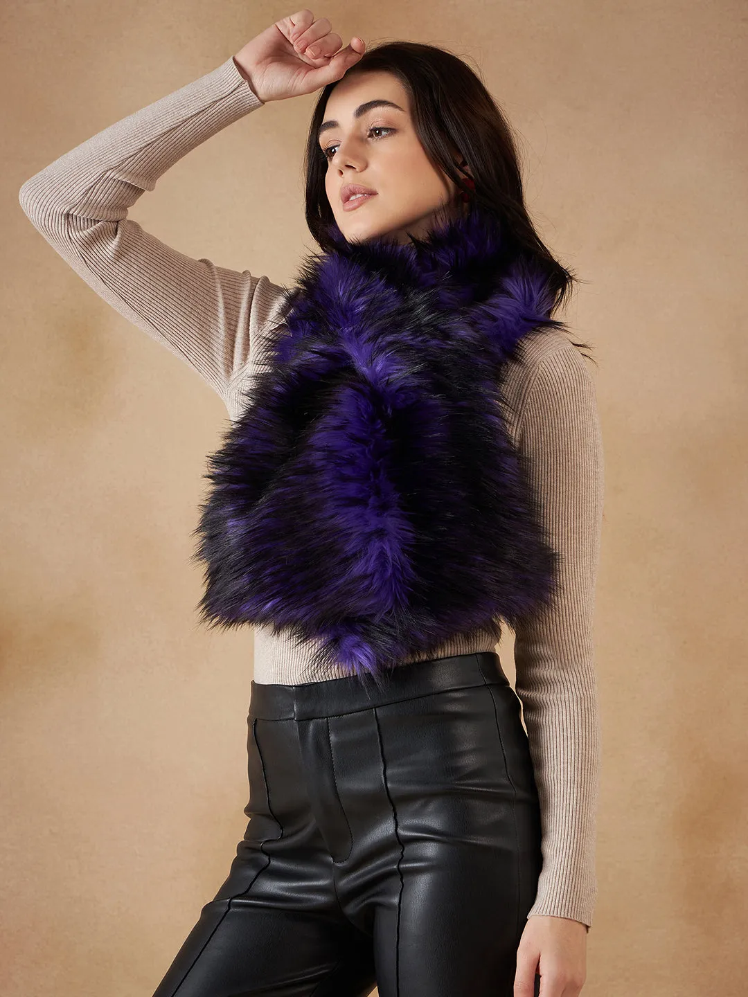 Purple Black Faux Fur Neck Warmer