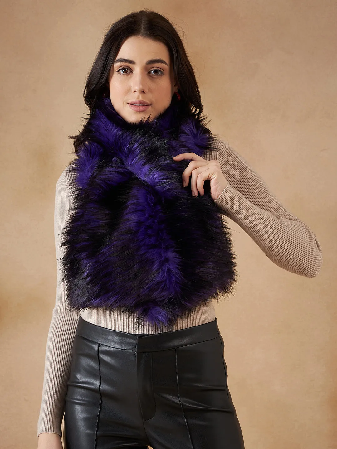 Purple Black Faux Fur Neck Warmer