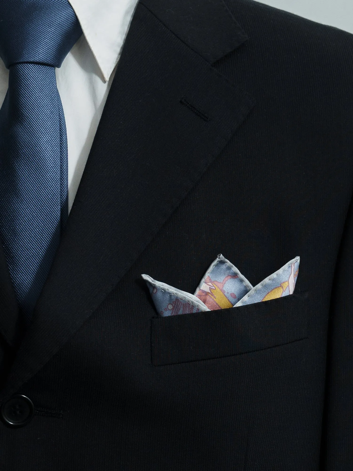 "Datura" Silk Pocket Square - Slate Blue