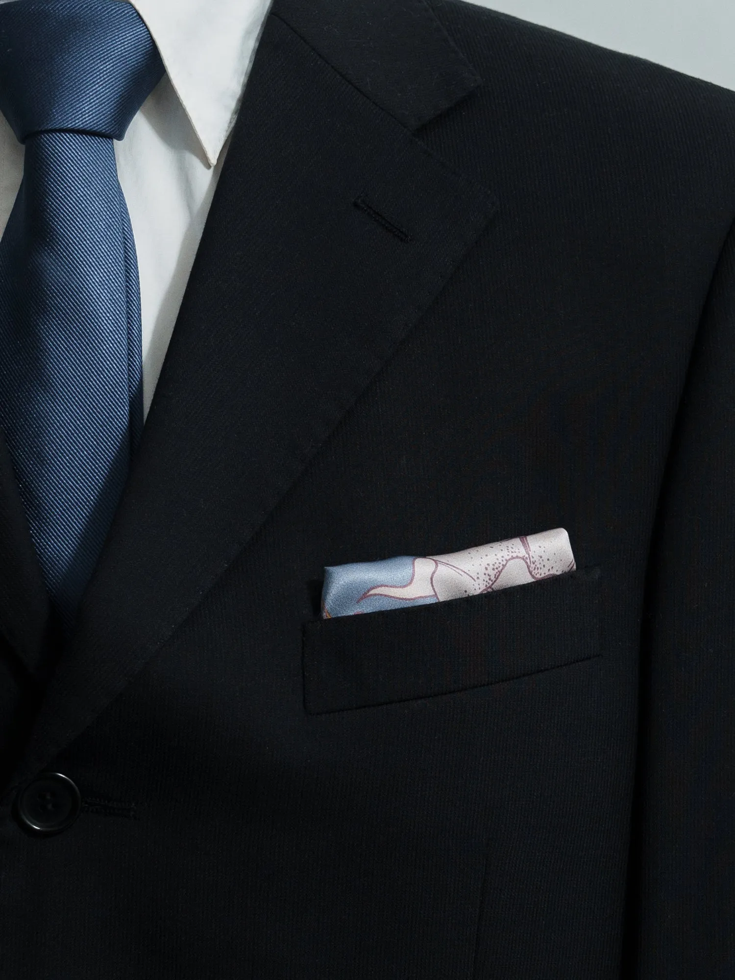 "Datura" Silk Pocket Square - Slate Blue