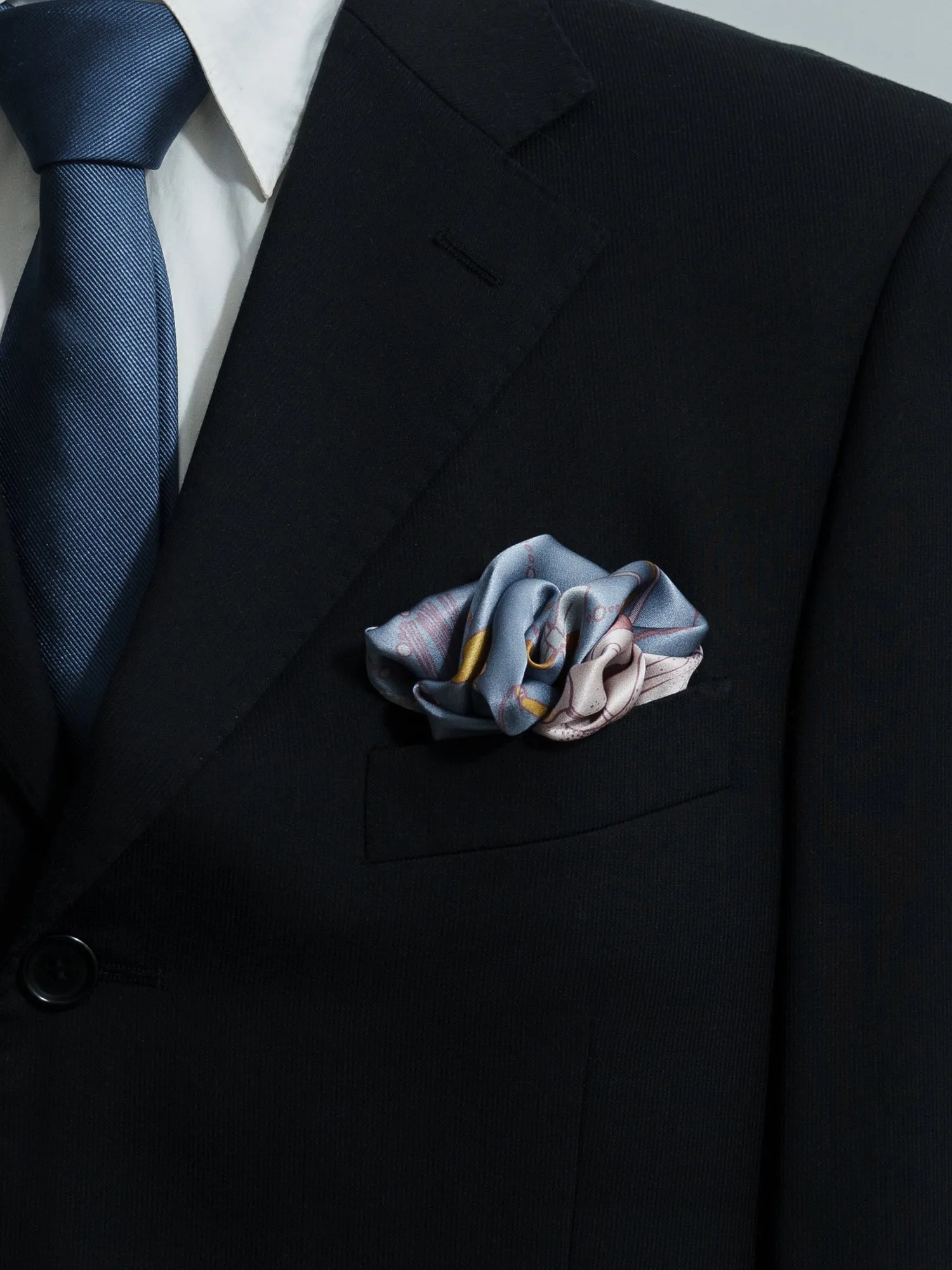 "Datura" Silk Pocket Square - Slate Blue