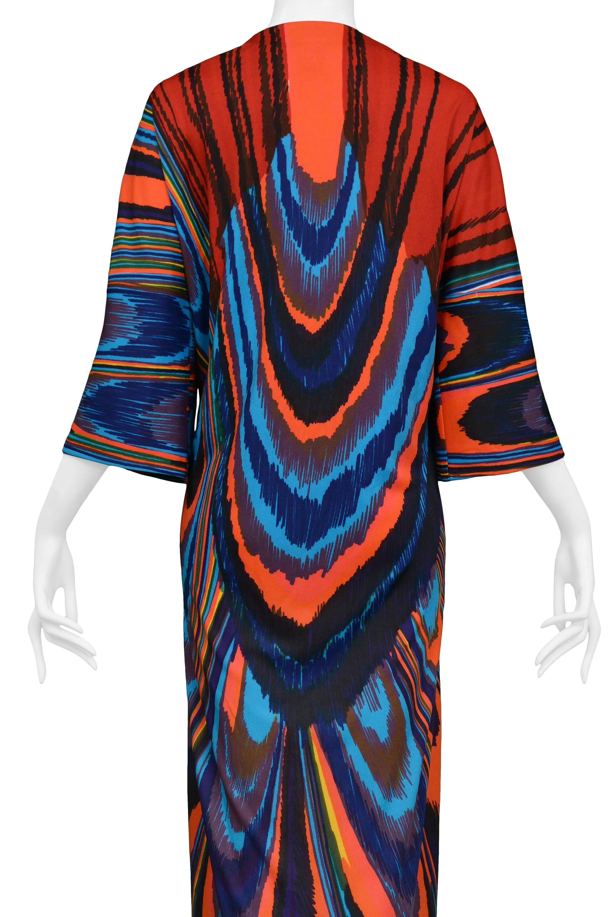 ROBERTA DI CAMERINO MULTICOLOR PEACOCK FEATHER MAXI DRESS