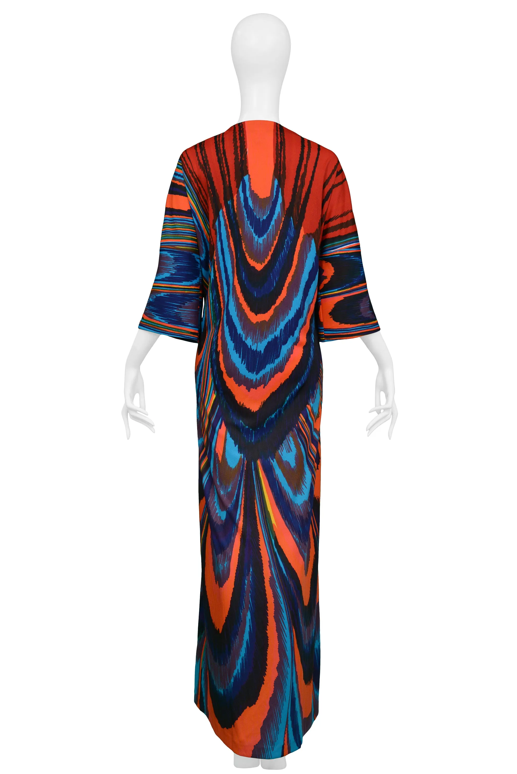 ROBERTA DI CAMERINO MULTICOLOR PEACOCK FEATHER MAXI DRESS