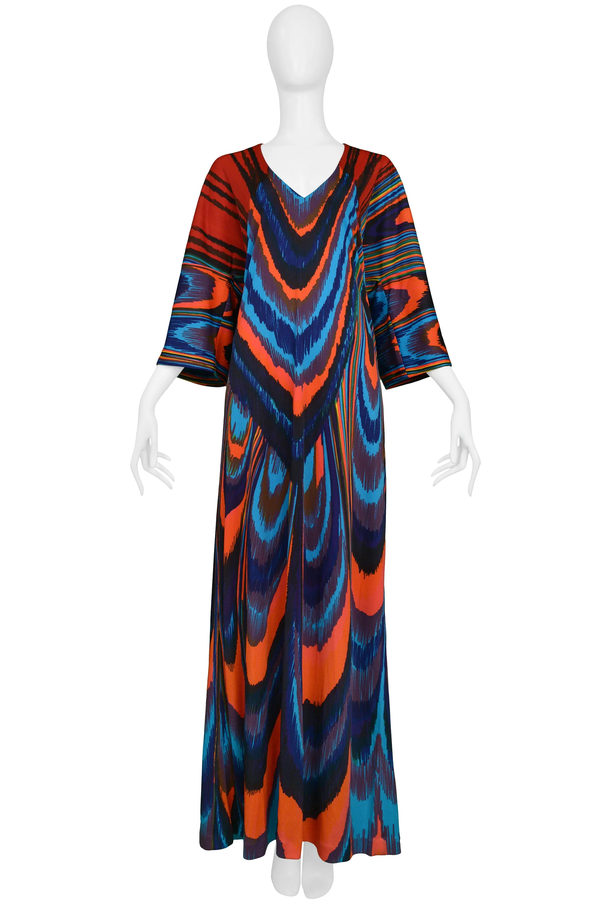 ROBERTA DI CAMERINO MULTICOLOR PEACOCK FEATHER MAXI DRESS