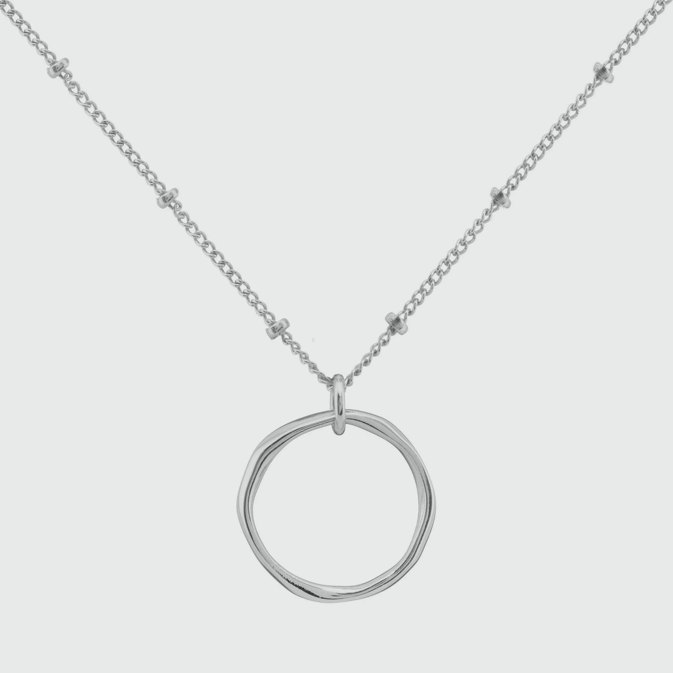 Ronda Round Sterling Silver Pendant with Beaded Chain