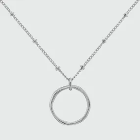 Ronda Round Sterling Silver Pendant with Beaded Chain