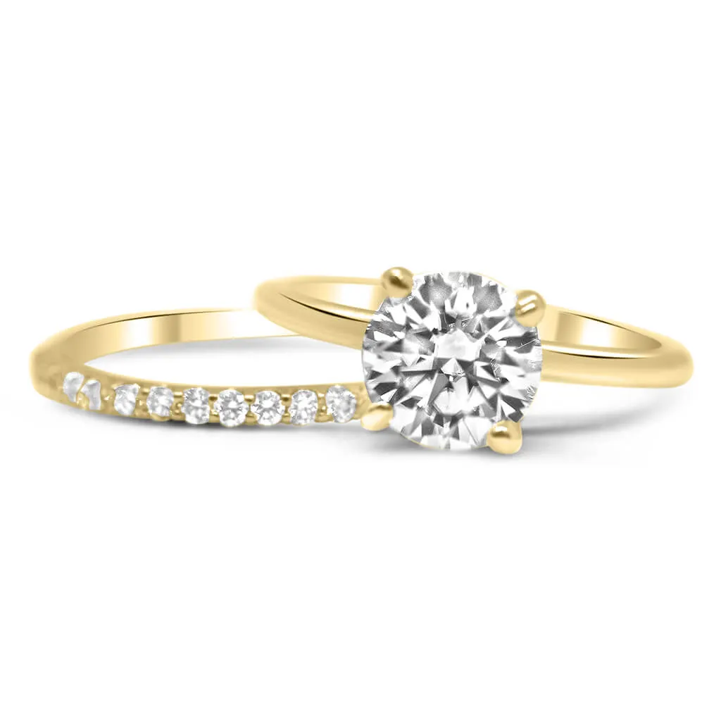 Round Moissanite Solitaire Engagement Ring Set