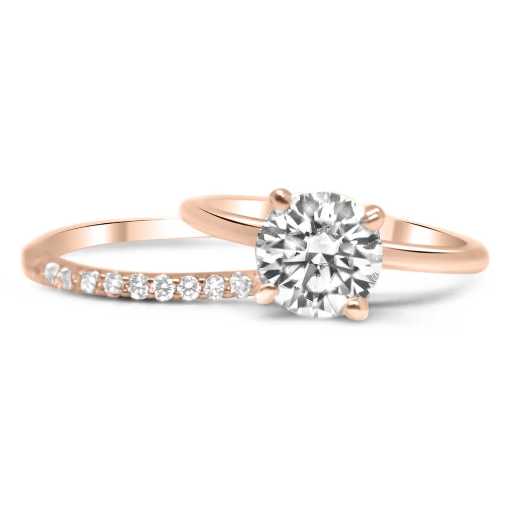 Round Moissanite Solitaire Engagement Ring Set