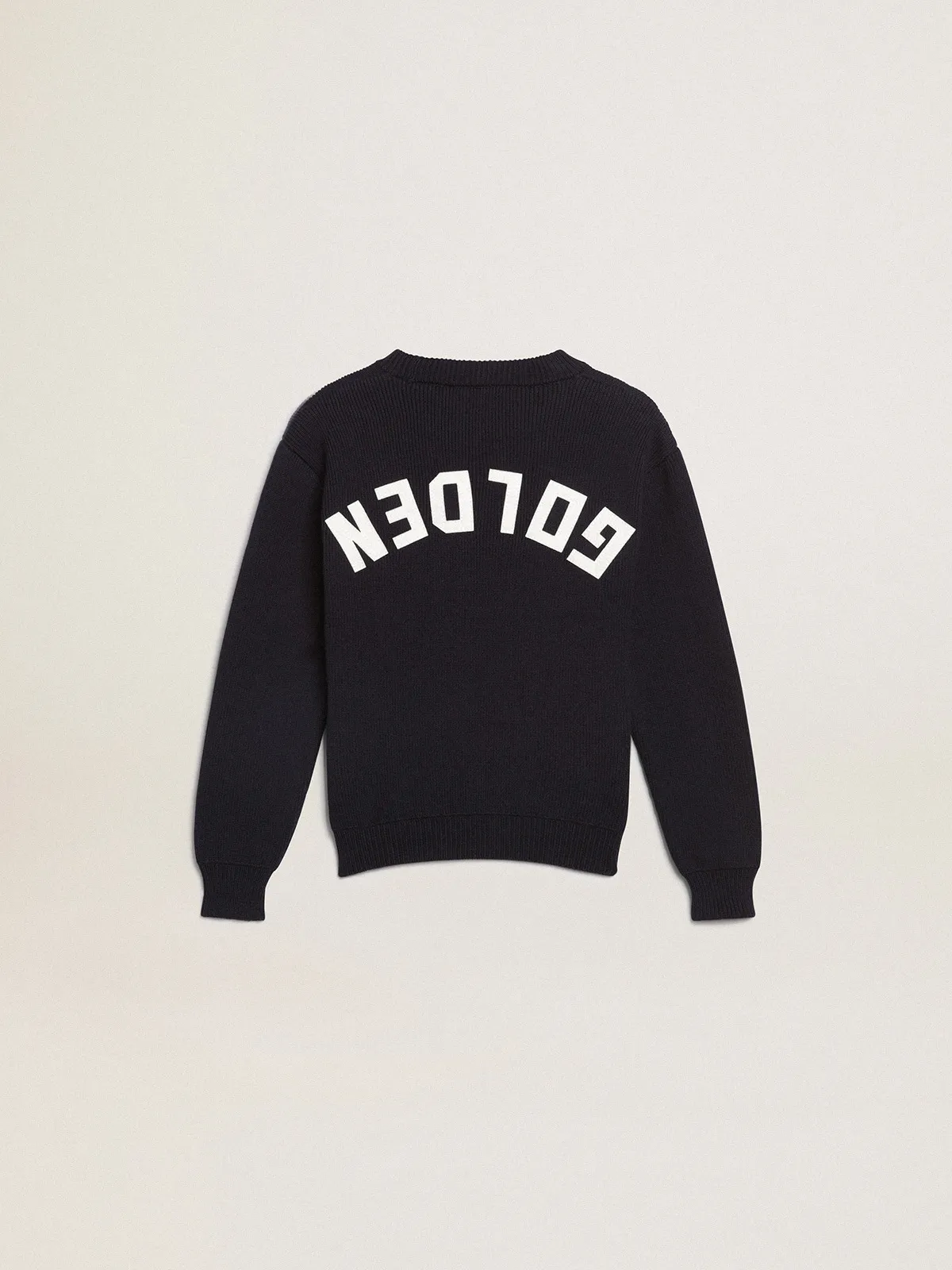 Round-neck sweater in dark blue cotton