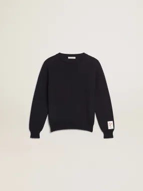 Round-neck sweater in dark blue cotton