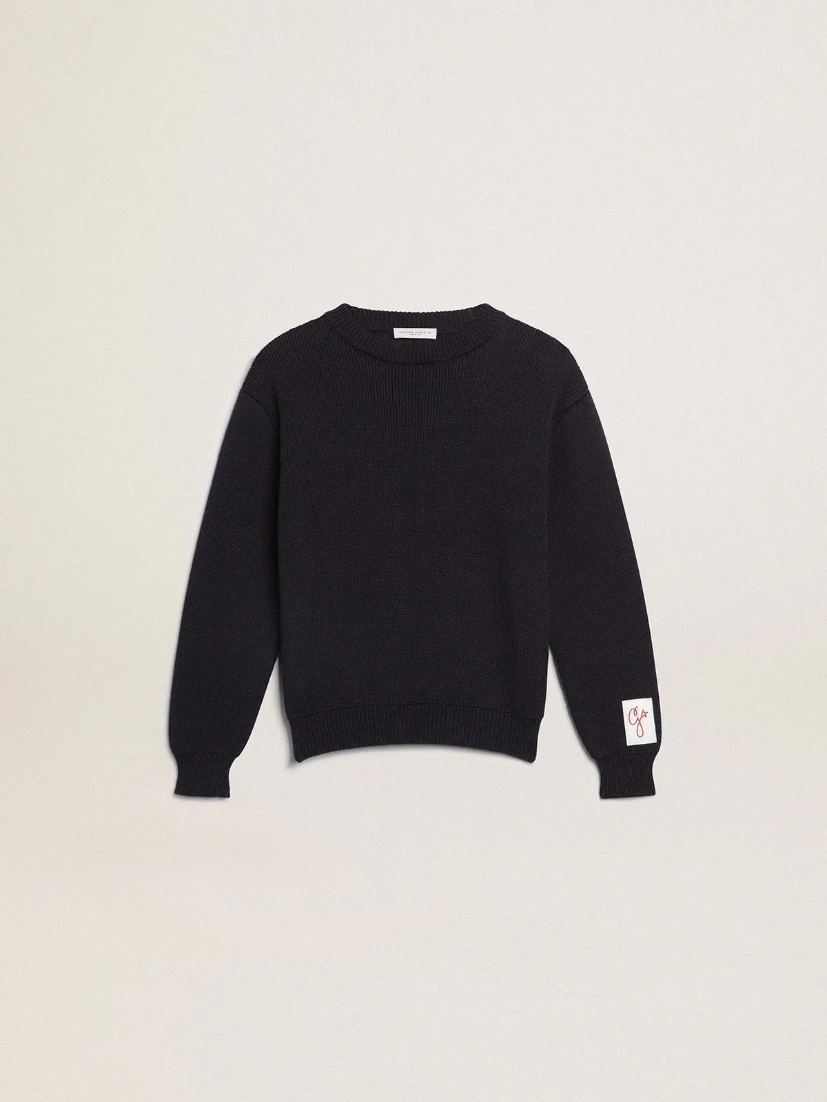 Round-neck sweater in dark blue cotton