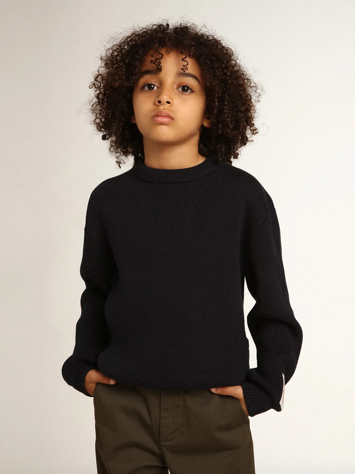 Round-neck sweater in dark blue cotton