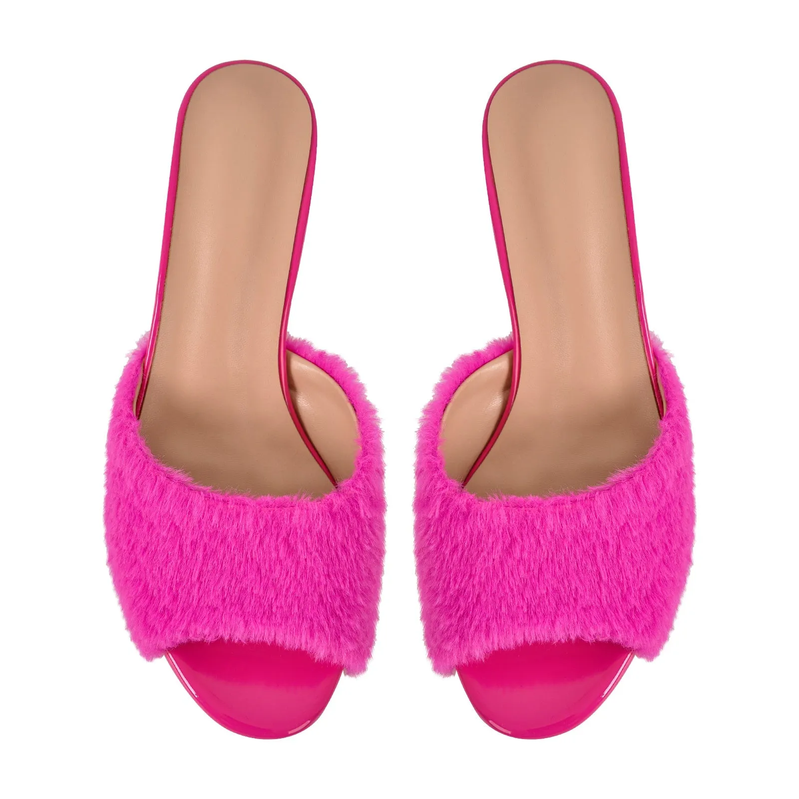 Round Toe Chunky Heel Fur Sandals Mules