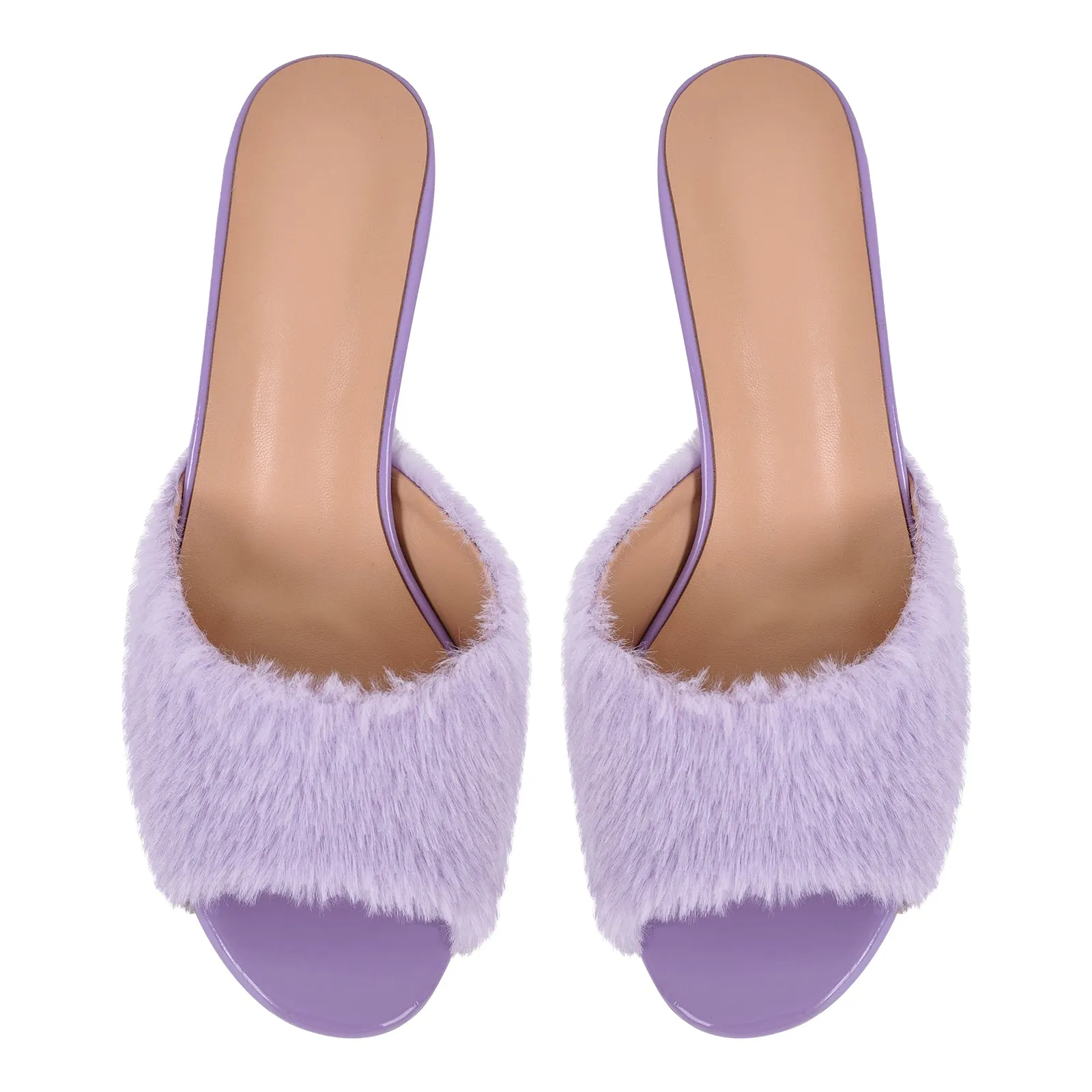 Round Toe Chunky Heel Fur Sandals Mules