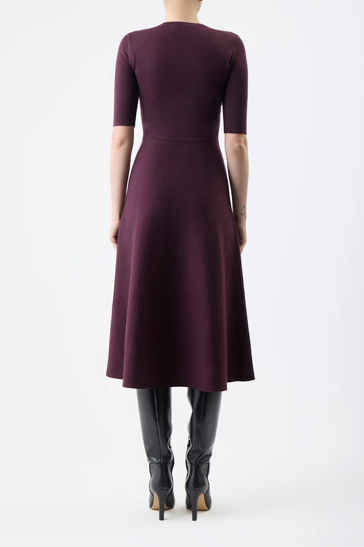 Seymore Knit Midi Dress in Deep Bordeaux Merino Wool Cashmere