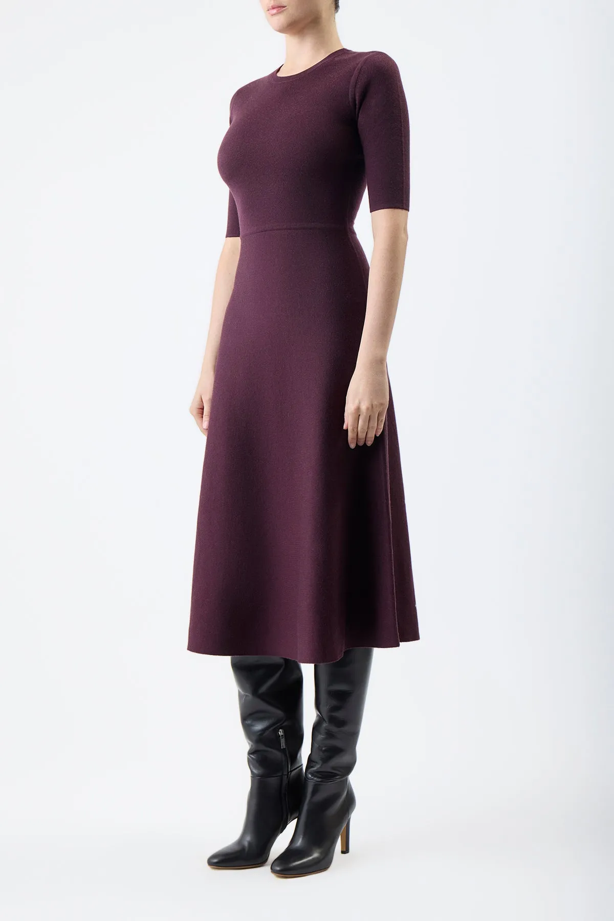 Seymore Knit Midi Dress in Deep Bordeaux Merino Wool Cashmere