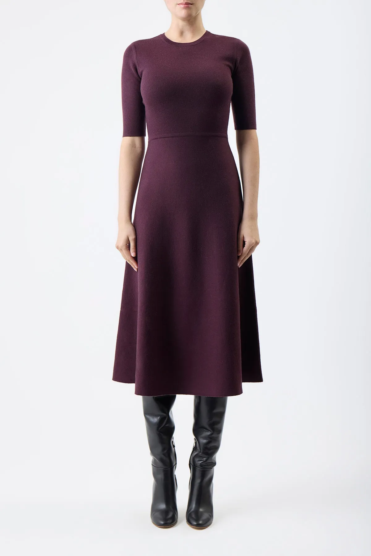 Seymore Knit Midi Dress in Deep Bordeaux Merino Wool Cashmere