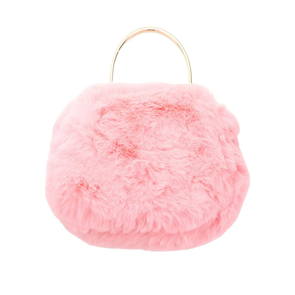 Solid Faux Fur Tote Crossbody Bag