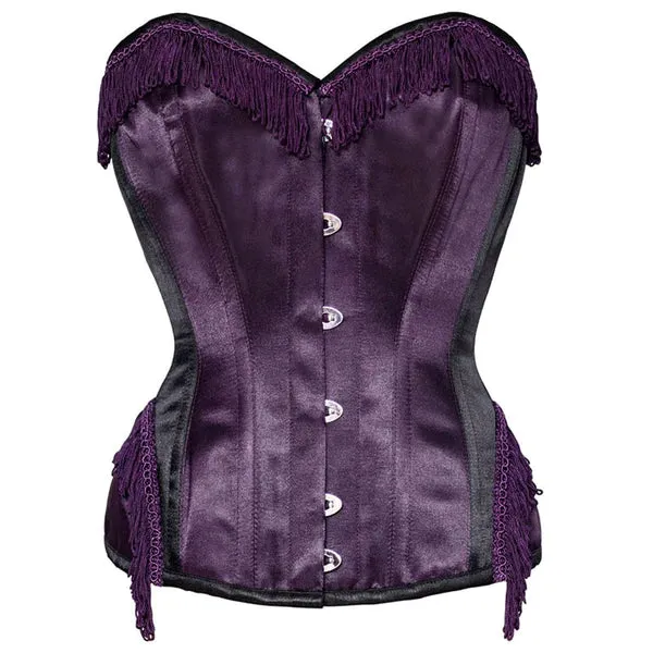 Tasseled Queen Overbust Corset in Blackberry Satin