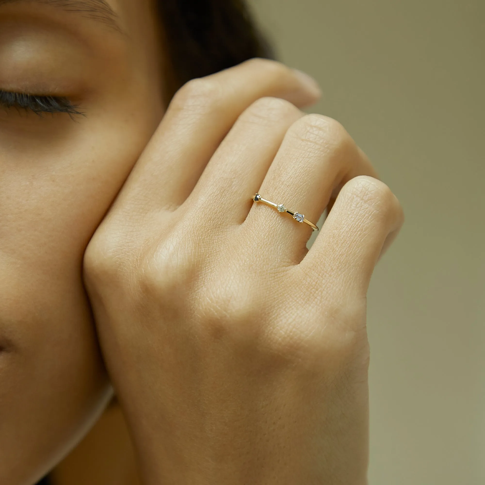 Three Stone Diamond Bamboo Ring