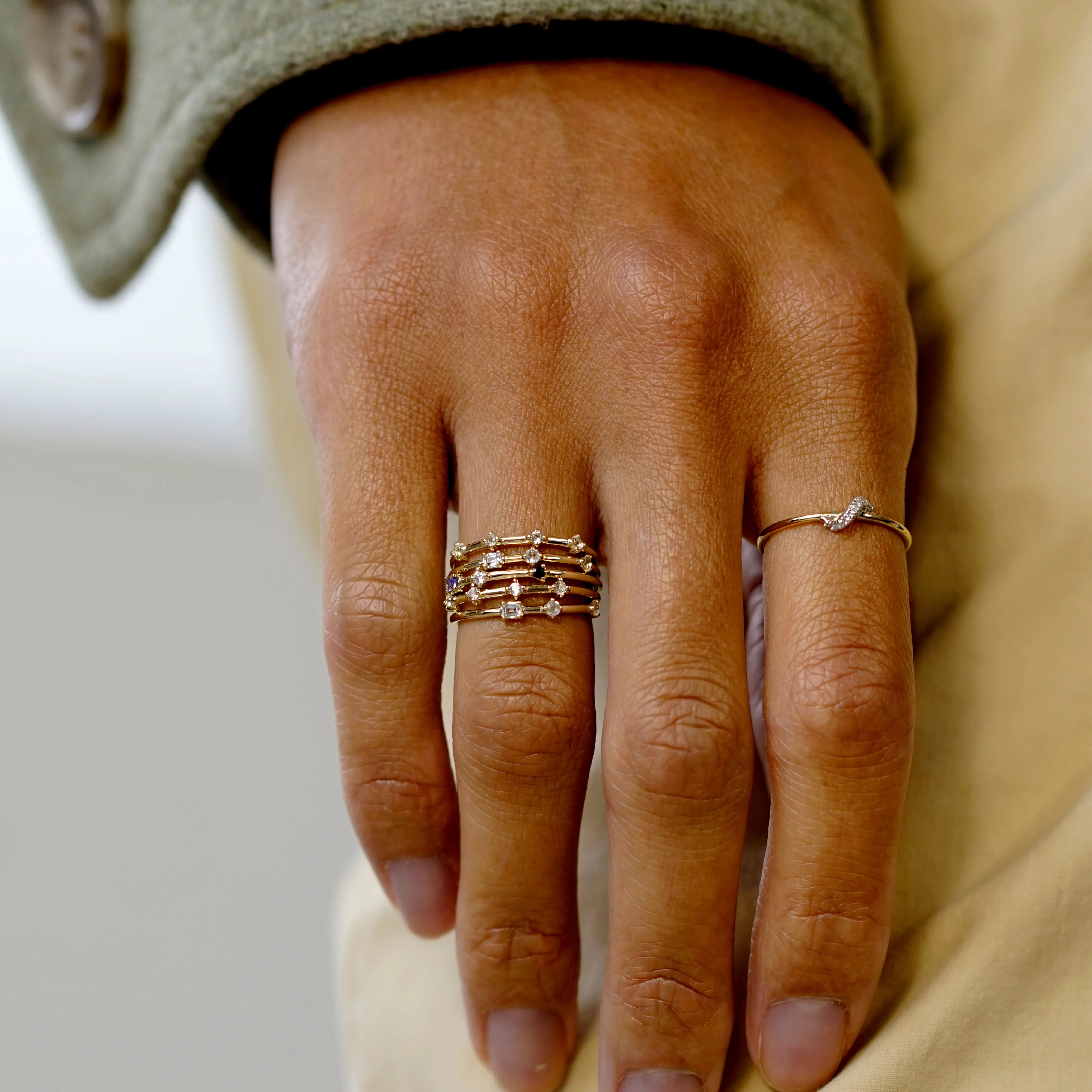 Three Stone Diamond Bamboo Ring