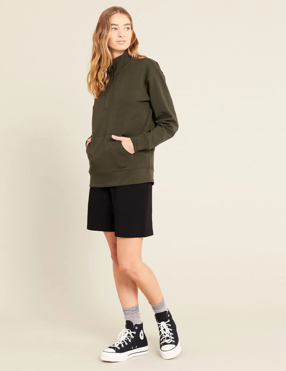 Unisex Quarter Zip Sweater - Dark Olive