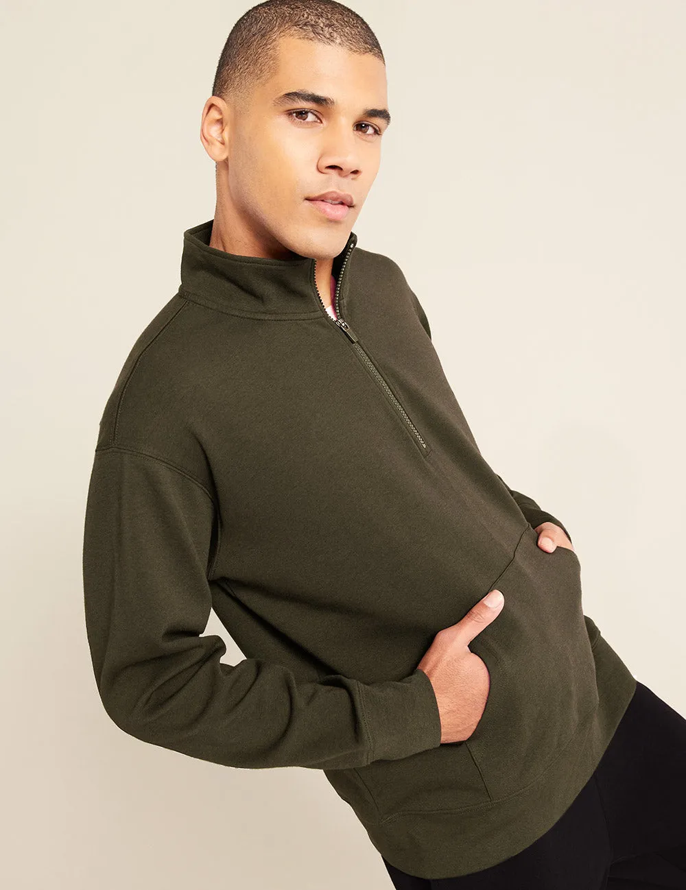 Unisex Quarter Zip Sweater - Dark Olive