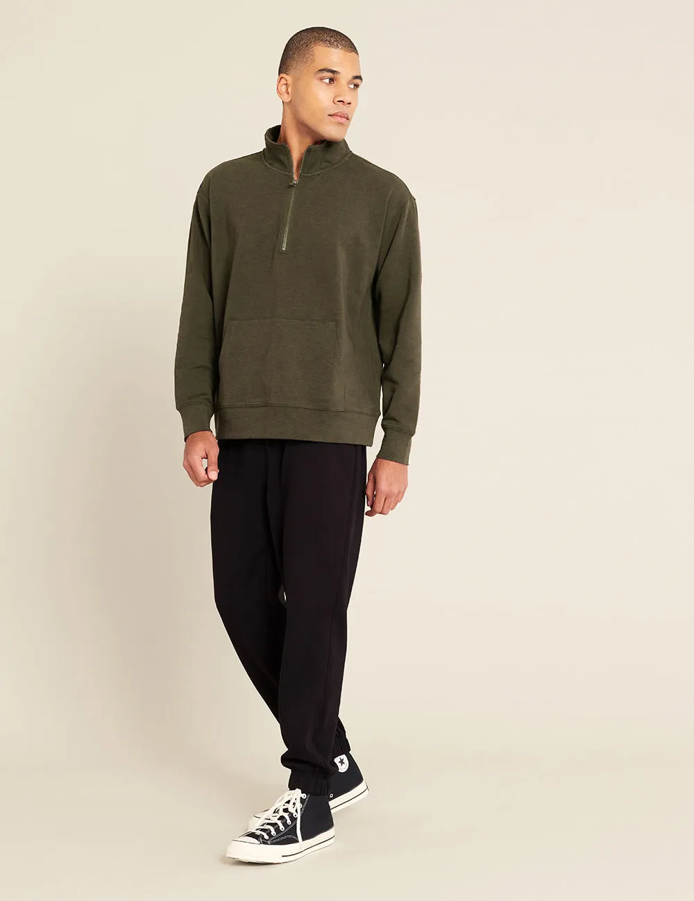 Unisex Quarter Zip Sweater - Dark Olive