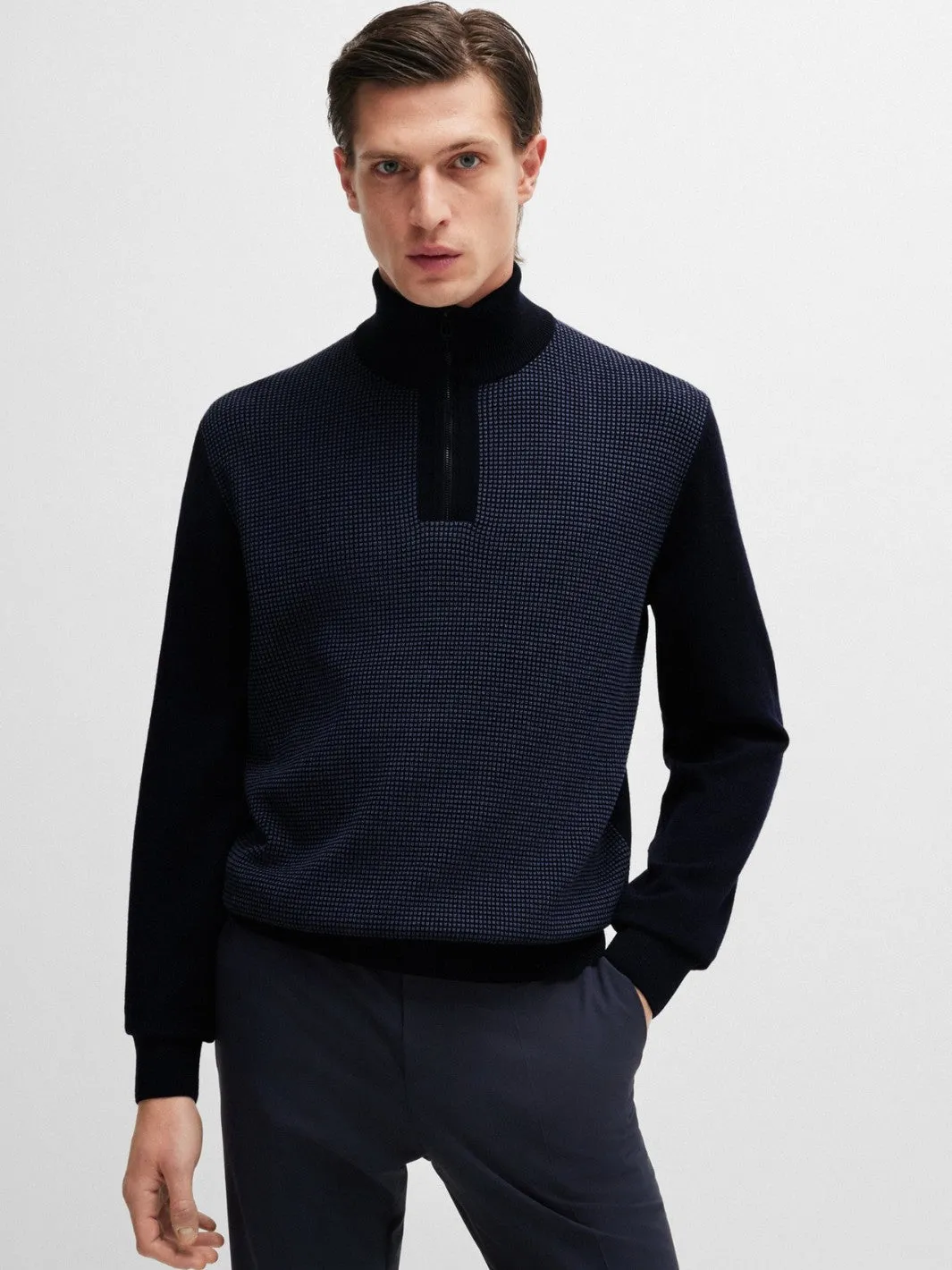 WOOL ZIP-NECK SWEATER Bl