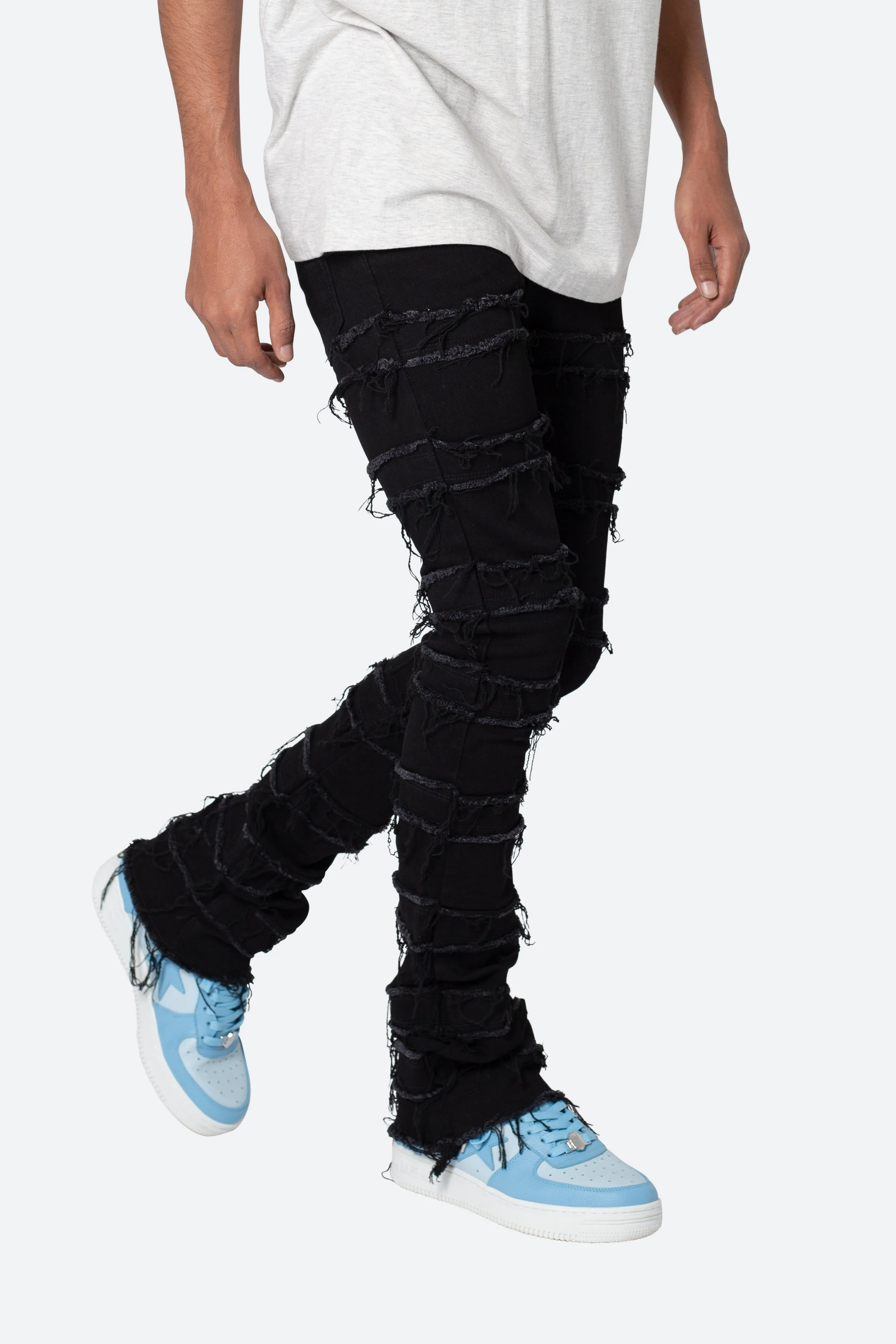 X597 Paneled Skinny Stacked Denim - Black