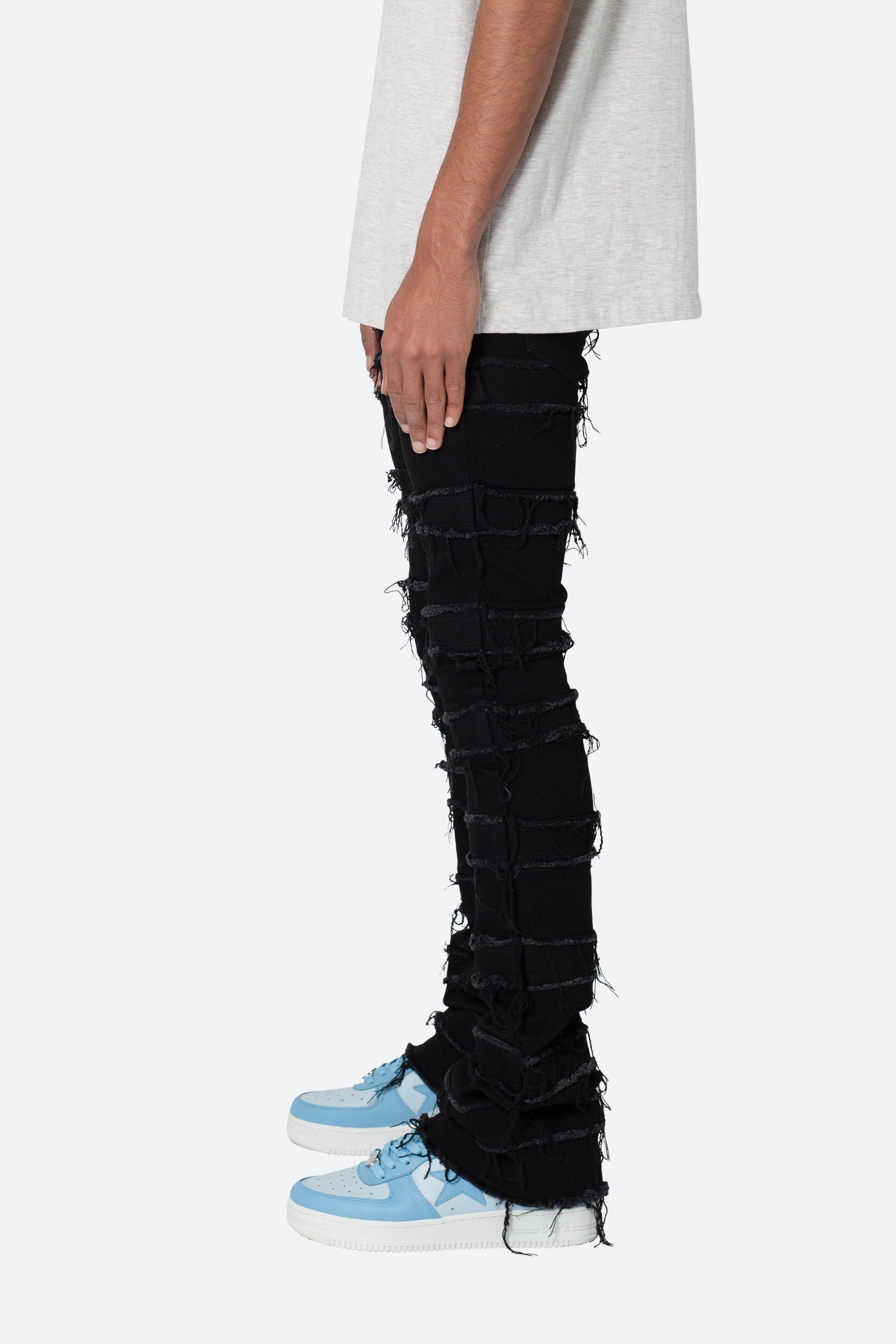 X597 Paneled Skinny Stacked Denim - Black