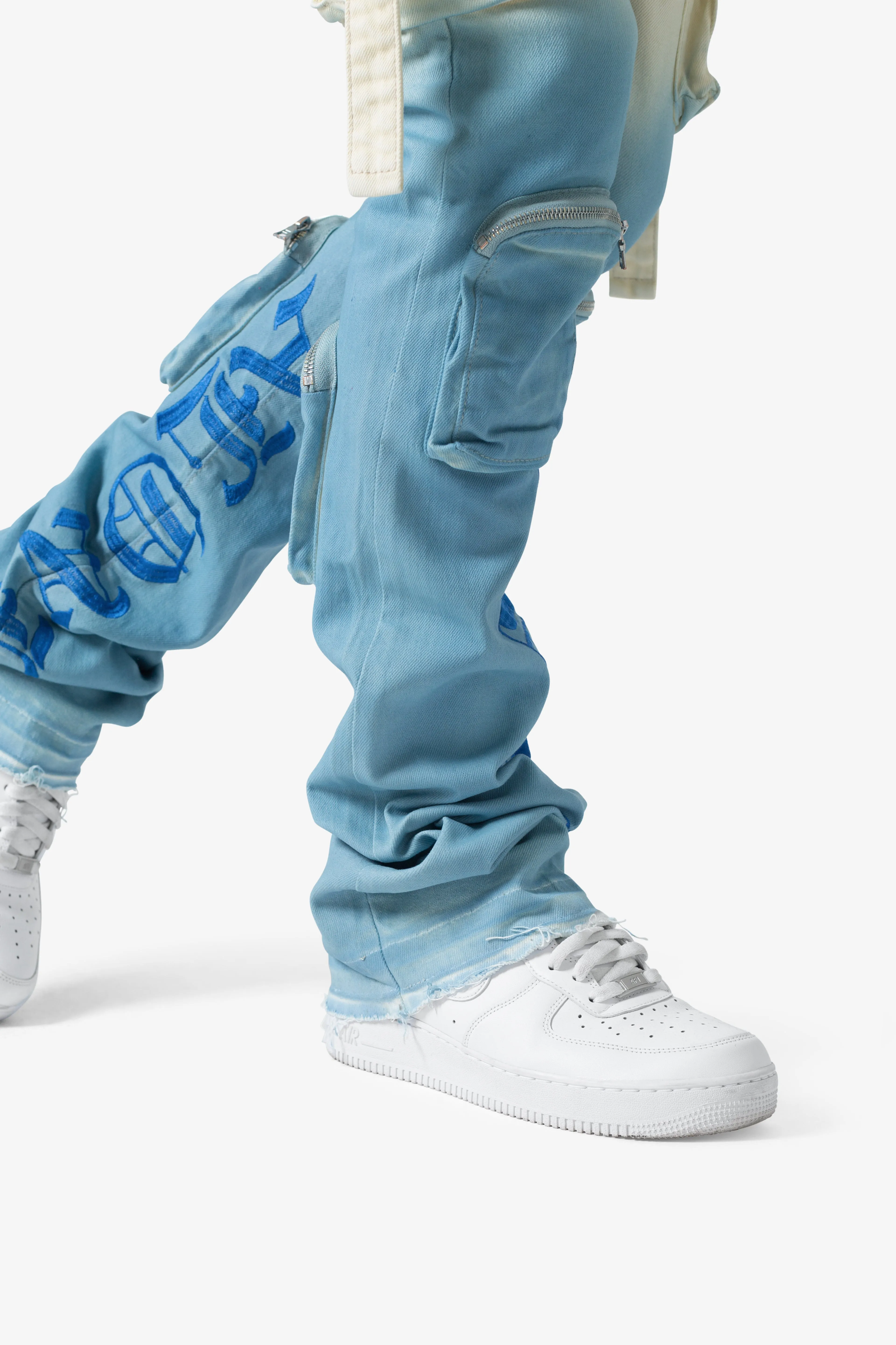 X634 Cargo Skinny Stacked Denim - Blue/White