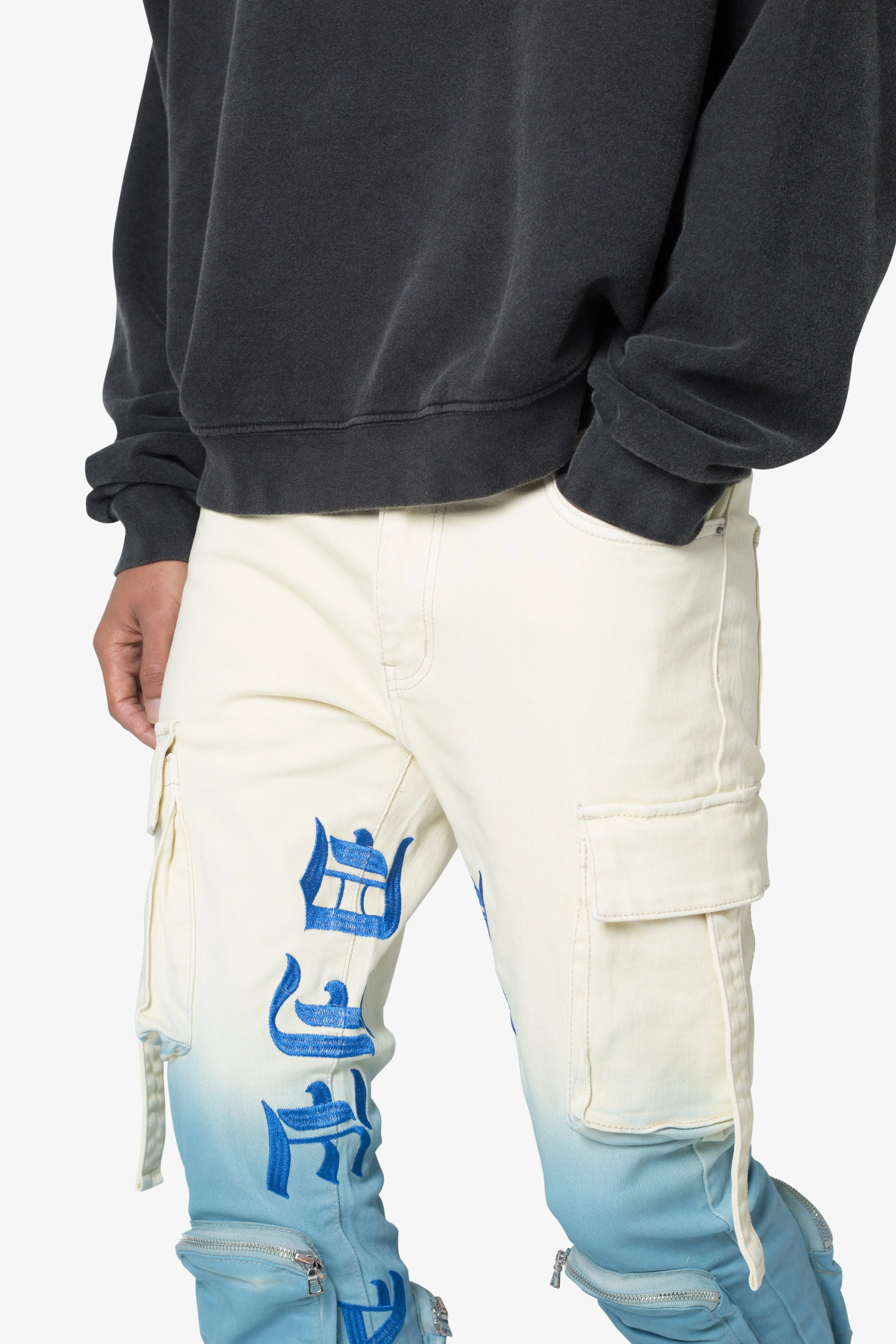 X634 Cargo Skinny Stacked Denim - Blue/White